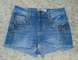 Womens Shorts Jean Hot Kiss Medium Blue Embellished Cut Off Denim Junior Girls-0 - £5.17 GBP