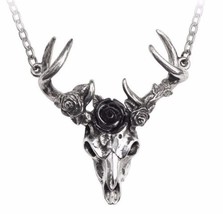 Alchemy Gothic White Hart Black Rose Magic Stag Deer Skull Antlers Necklace P807 - £34.58 GBP