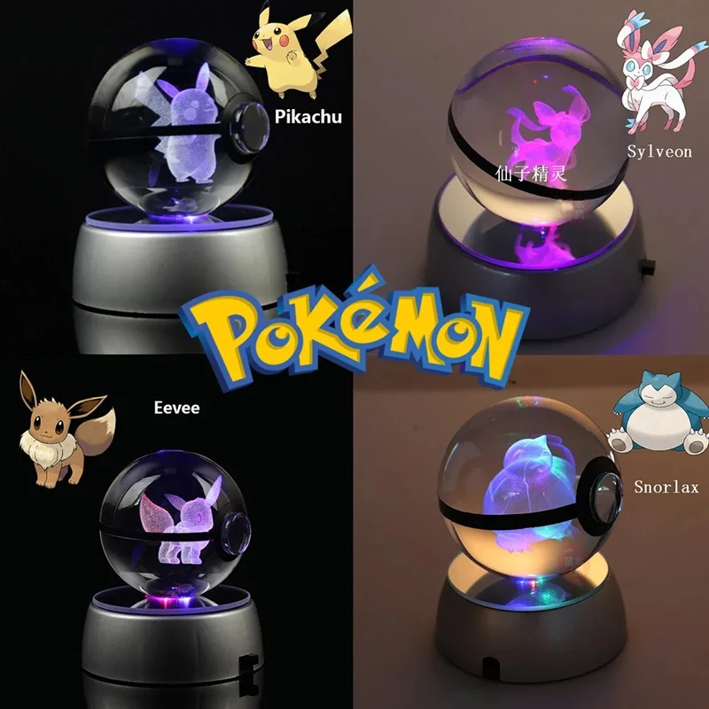 All mewtwo pikachu gengar crystal glass pokemon ball pokeball statue figure night light thumb200