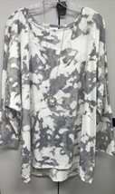 NWT Lularoe 3XL Linda White Gray Cream Tan Tie Dye Batwing Long Sleeved Shirt - £27.52 GBP