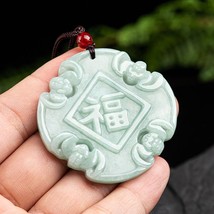 Blessing Lucky and Wealth Chinese Word Genuine A Grade Jade Pendant Necklace - £36.61 GBP