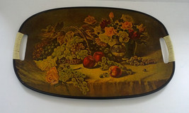 Vintage serving tray still life picture fruit basket and flowers made in... - $368.50 MXN