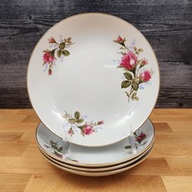 Moss Rose Soup Bowls Set of 4 Pink Flowers Gold Trim 7.5&quot; (19cm) by Sang... - £18.97 GBP