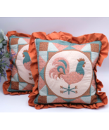 2 Handmade Rooster Country Farmhouse Quilt Pattern Orange Gingham Throw ... - $53.96 CAD