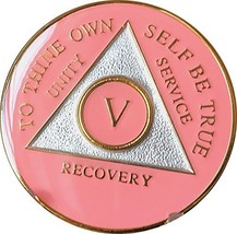 5 Year AA Medallion Glossy Pink Tri-Plate Gold Plated Chip - $17.81