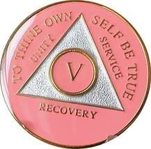 5 Year AA Medallion Glossy Pink Tri-Plate Gold Plated Chip - £14.19 GBP