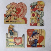 Vtg 1940s Valentine Cards Lot (4) Boys Folding Folded Mail Gas Bow &amp; Arr... - $47.51