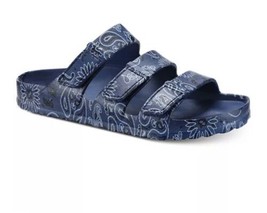 Sun Stone Men&#39;s Blue White Flower Bowie Flip Flop Sandal Rubber Size US 12 EU 45 - £31.18 GBP