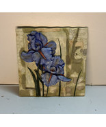 3D Purple Iris Flower Cream Sage Etched Background Wall Tile 5.5&quot; x 5.5&quot; - $11.00