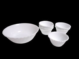 7 Pc Indiana Glass WEAVETEX Basket Weave Milkglass Serving Bowl, 6 Desse... - £28.63 GBP