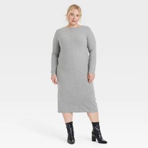 A New Day Women&#39;s Plus Long Sleeve Knit Midi Shift Dress 3X Gray Super S... - $29.99