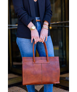 Davina | Golden Brown Leather Laptop Work Tote | Roomy | w. Shoulder Strap - $310.00