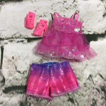 Barbie Doll Clothing Outfit Pink Shiny Metallic Top Shorts High Heels - £9.34 GBP
