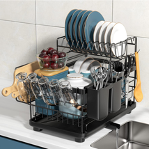 Aonee 2 Tier Dish Drying Rack with Drainboard, Cutlery Holder, Cutting-B... - £42.82 GBP