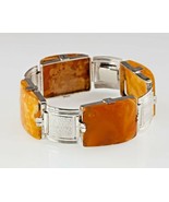 Wide Four Stone Baltic Amber Sterling Silver Bracelet! 7.50&quot; - £357.74 GBP