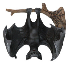 Gothic Winged Vampire Bat By Spider Web Hanging From Branch Wall Hanging Decor - £24.12 GBP
