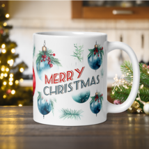 Christmas Retro Style Coffee Mug with Ornaments, Magic Christmas Ceramic... - $21.50