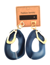 New Fashion Jewelry Drop/Dangle Earrings Blue Acrylic Hammered Gold Tone Metal - £7.78 GBP