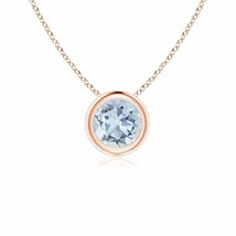 5mm Bezel-Set Round Aquamarine Solitaire Pendant in 14K Rose Gold - £315.45 GBP