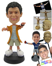 Personalized Bobblehead Funky Stylish Boy In Shorts And Long Jacket With Hands I - £72.96 GBP