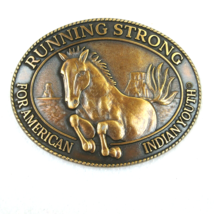 Vintage 1996 Horse Belt Buckle Brass Metal American Indian Youth Billy Mills - £11.98 GBP