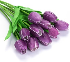 10Pcs Artificial Tulips Flowers, Real Touch Latex Fake Tulips Flowers, Violet - £7.03 GBP