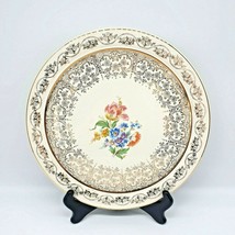 Atlas China Cake Plate Platter 11.5&quot; 22 Karat Gold Warranted USA Ivory F... - £14.58 GBP