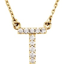 Precious Stars 14K Yellow Gold .08CTW White Diamond Initial T Pendant Necklace - £306.95 GBP