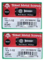 Sheet Metal Screw #14 x 1-1/2&quot; Steel, Zinc Plated 100-ct, Hillman 80240 ... - $20.90 CAD