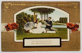 Lovers Picnic Near Lake With Sandwiches And Punch Postcard B34 - £4.75 GBP