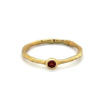 Sterling 18k Yellow Vermeil Bamboo w/ Bezel Set Garnet Ring Sz 5.50 - $58.41