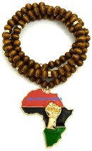 Power Fist On Pan-African Africa Pendant with Wood Bead Necklace - £13.81 GBP+
