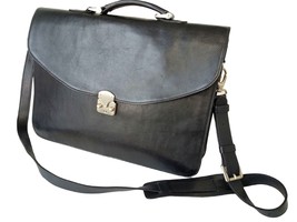 Roots Briefcase Black Leather Men Crossbody Attache Bag Shoulder Laptop Bag - £99.81 GBP