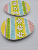 2 Pier 1 Imports Holiday Easter Egg Candy Plate Dish Pastel Colors Daisy 9&quot; Wide - £23.94 GBP