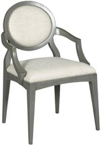 Arm Chair Woodbridge Oval Back Sahara Gray Beige Linen Brushed Nickel Nailhead - £1,059.08 GBP