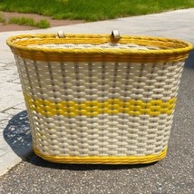 Vintage 1970s Retro Yellow &amp; White Plastic Vinyl Bicycle Handlebar Baske... - $19.95