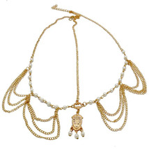 Dainty Women Head Chain Golden Crystal Bridal Head Chain Headpiece For Women - £5.76 GBP