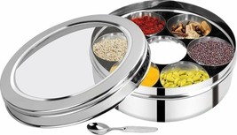 Stainless Steel Spice Jar Box Masala Dabba Kitchen Organiser Lid 7 Masal... - $46.30
