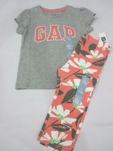BABY GAP Gray Orange Logo Top &amp; Tropical Leggins Outfit 18-24m, 2T - £16.05 GBP