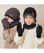 4Pcs Winter Kids Beanie Hat Scarf Gloves Plush Lining Warm Children Knit... - $22.03 CAD+