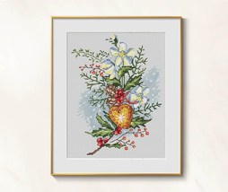 Flowers Cross Stitch Christmas bouquet pattern pdf - Holiday Magic Embroidery  - $9.89