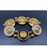 Vintage Liz Claiborne Stretch Bracelet Round Raised Crest Color Gold &amp; N... - £14.08 GBP