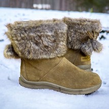 Minnetonka Boot Womens 9M Brown Suede Leather Faux Fur Winter Snow Warm Moccasin - £22.29 GBP