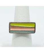 Handcrafted Sterling Silver Pastel Green Pink Blue Enamel Inlay Adjustab... - $21.78