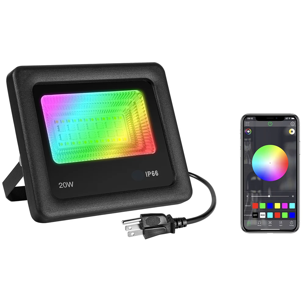 LED Flood Lights RGB Changing 20W Bluetooth APP Control Waterproof Dimmable 27 M - £181.96 GBP