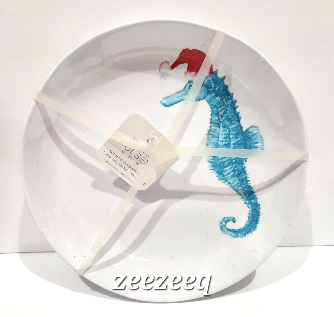Coastal Christmas Melamine Dinner Plates Sigrid Olsen Blue Seahorse Set ... - $37.61