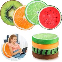 4 Pcs 15.7 Inch Round Fruit Pillows Stuffed Throw Pillows 3D Watermelon Kiwi Lem - £52.19 GBP