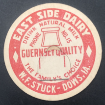 VTG East Side Dairy Milk Bottle Cap Guernsey #15 1 5/8&quot; WF Stuck Dows Io... - $9.49