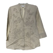 Charter Club Womens Beige Natural Floral Linen Button Top Size 8 - $14.99