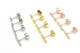 T Bar Earrings For Women Boys girls Gold Color titanium steel Fashion Black Punk - £44.41 GBP